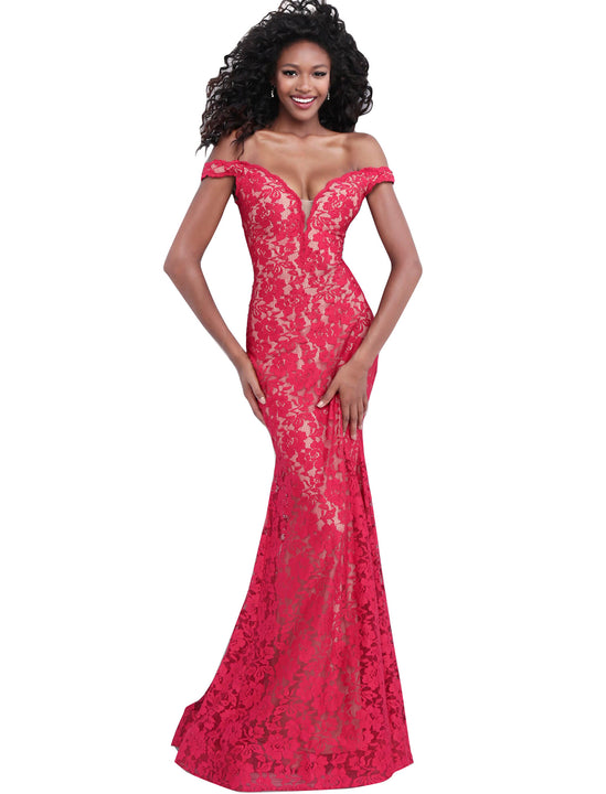 Jovani Red Off the Shoulder Plunging ...